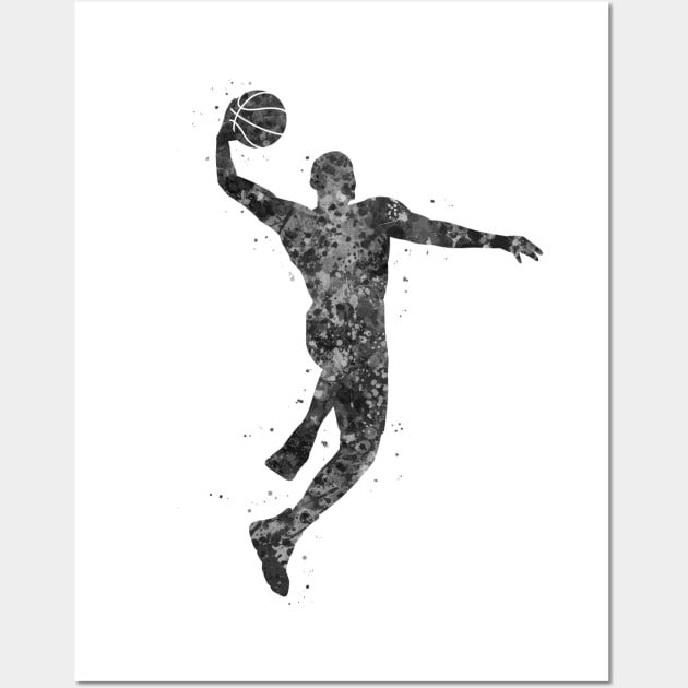 Basketball dunk black and white Wall Art by Yahya Art